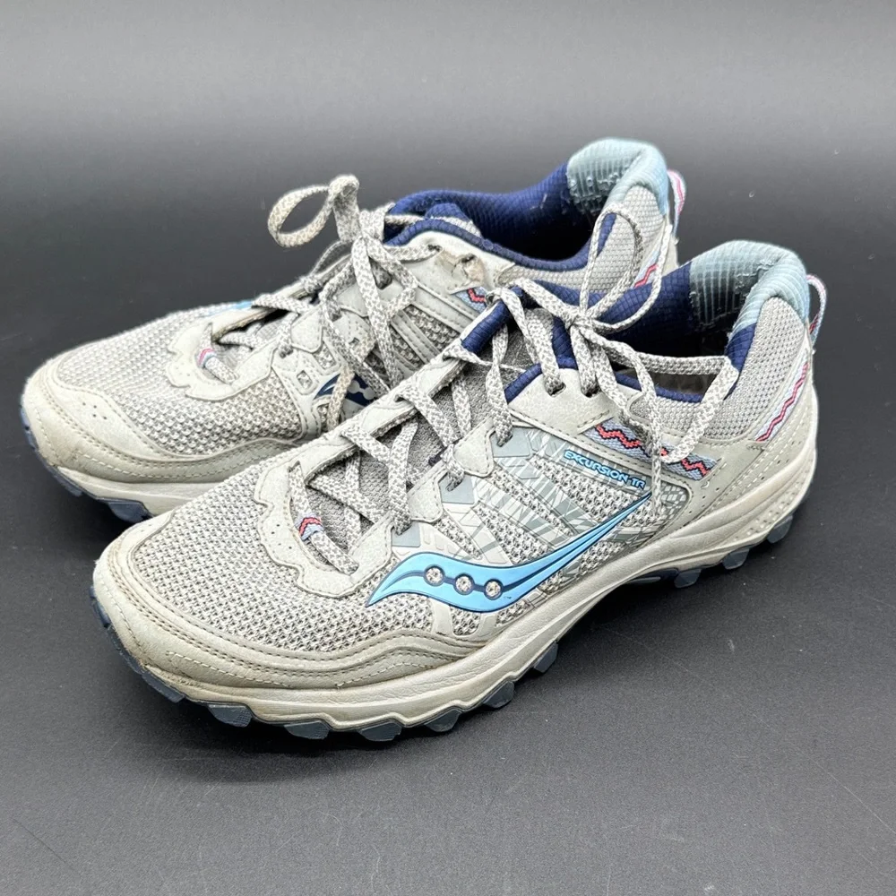 Saucony Women's Light Gray and Blue Trail Grid Excursion TR12 Casual Trainers